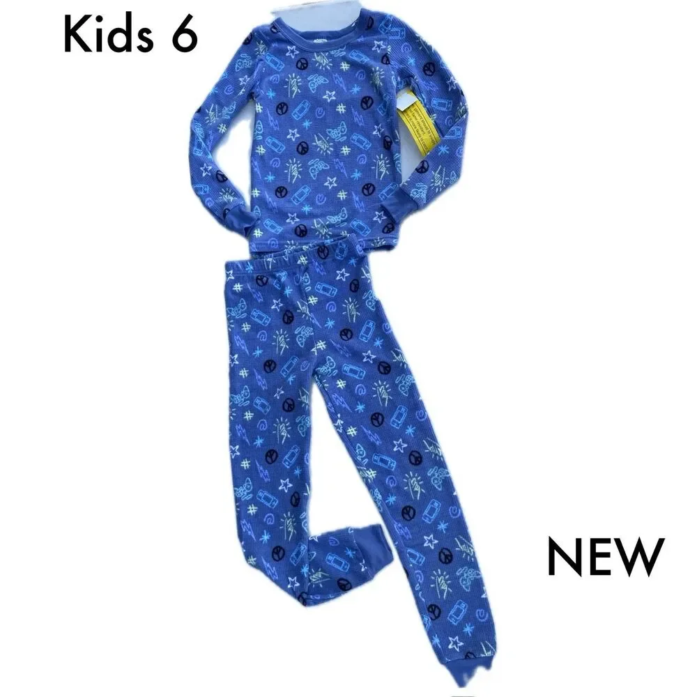 Calvin Klein Kids Size 6 Gamer Waffle Knit Pajama Set NWT Blue Gaming
